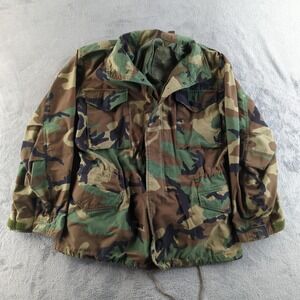 Vintage 90s US Air Force Jacket Mens Medium Long Woodland‎ Camo M65 Field Coat